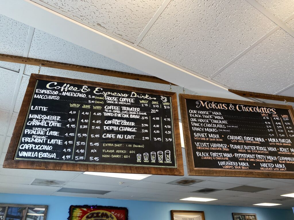 Large menu offerings at Jim and Pattys Coffee Co