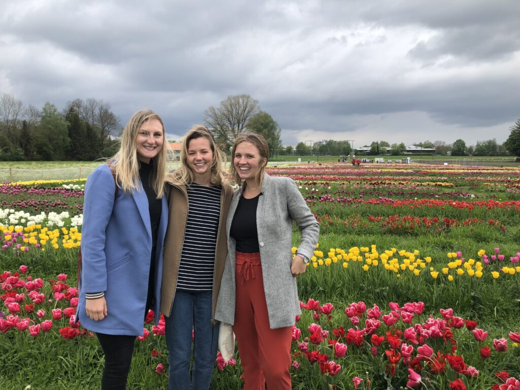 Three Friends in a Tulip Field in Germany