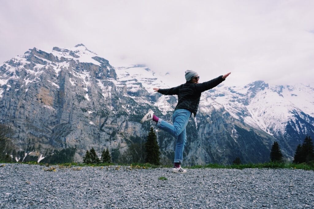 Mariah posing in the mountains in Switzerland